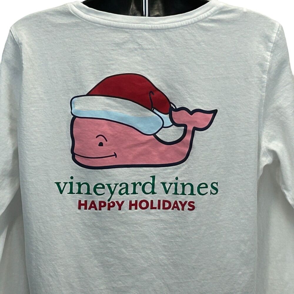 Vineyard Vines Happy Holidays T Shirt Christmas Long Sleeve White Womens Medium